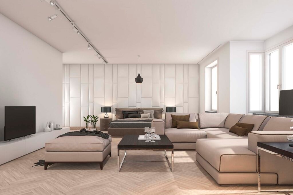 Minimalist living area styled with thoughtful furniture arrangement — expert interior design services focused on harmony and flow.